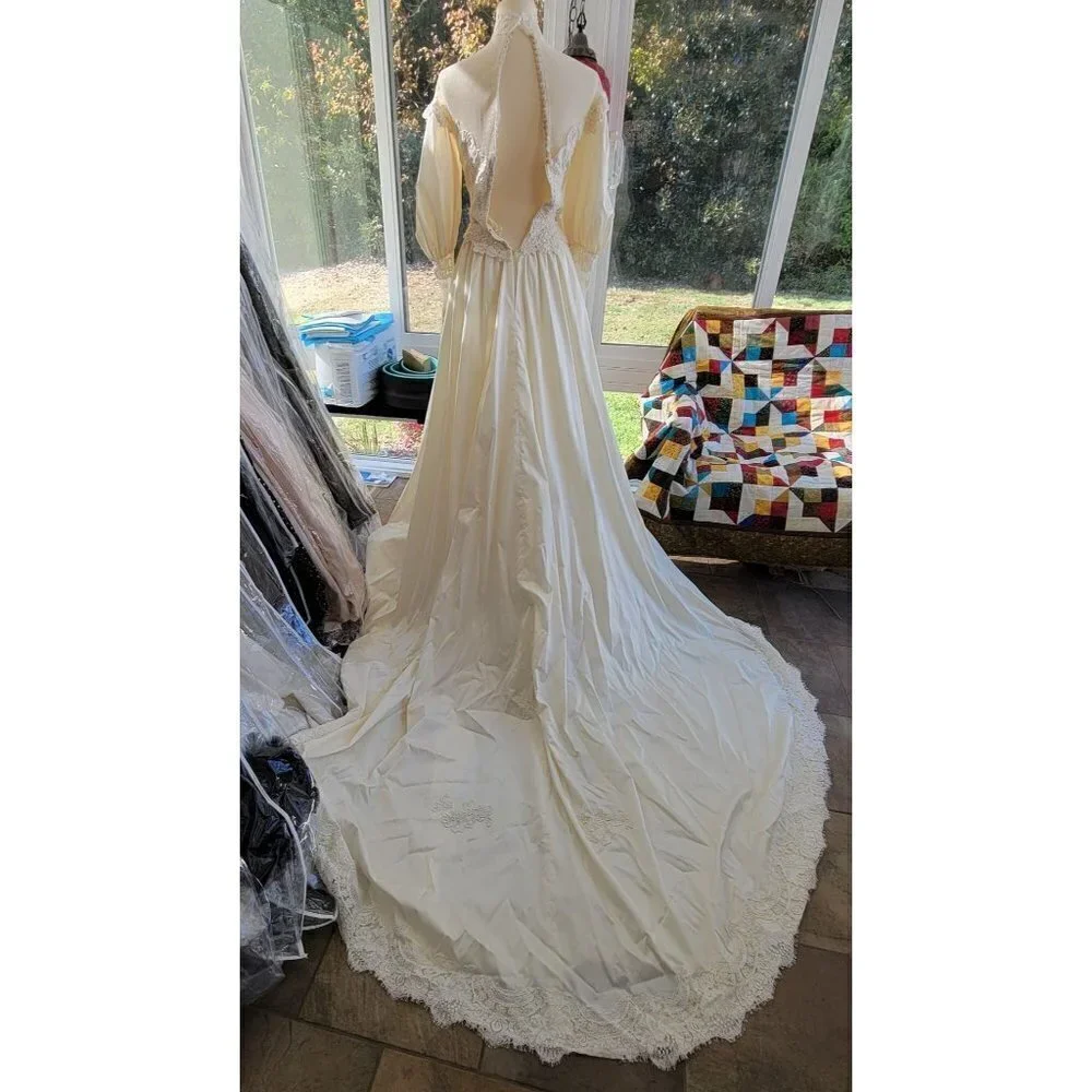 Fantastic Vintage Lace, Satin, Buttons, and puffy sleeves - Picture 12 of 16